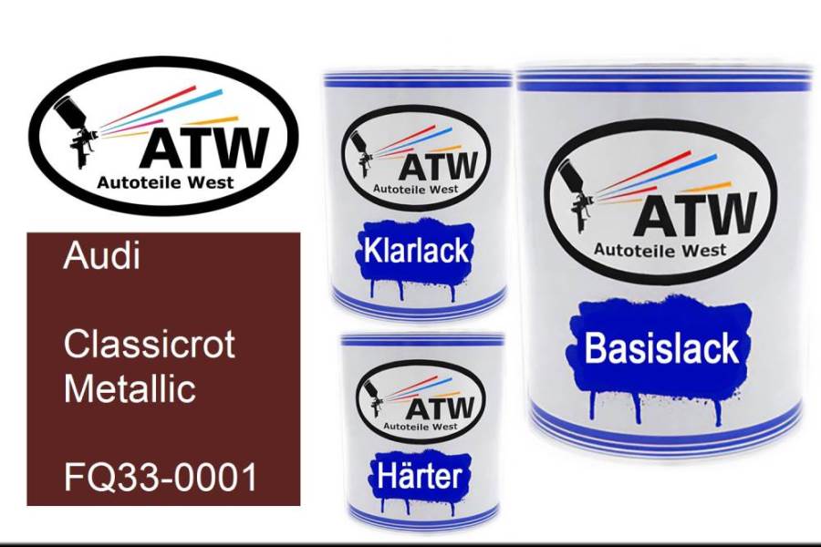 Audi, Classicrot Metallic, FQ33-0001: 1L Lackdose + 1L Klarlack + 500ml Härter - Set, von ATW Autoteile West.